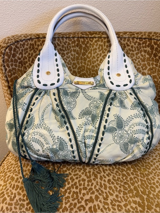 Roberto Cavalli Handbags - 💯Auth! VINTAGE ROBERTO CAVALLI Cream/Green Floral Leather Bag w Braided Tassel